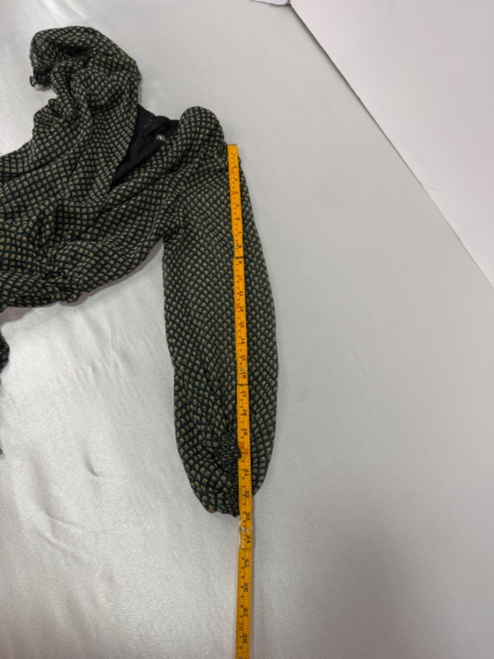 ZARA Green Floral Ruched Dress Mini Puff Sleeve Size S - Picture 9 of 9